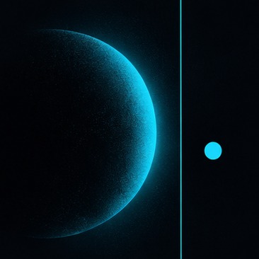Post 2: Esfera oscura con una línea vertical y un punto cian