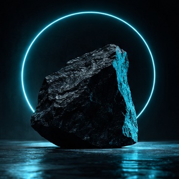 Post 5: Roca negra dentro de un anillo de luz cian